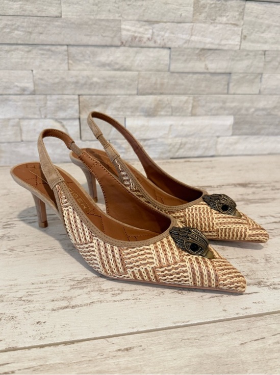 Kurt Geiger Shoes - Kurt Geiger London Belgravia Slingback Raffia Woven Heels Beige Combo Size 36 EU